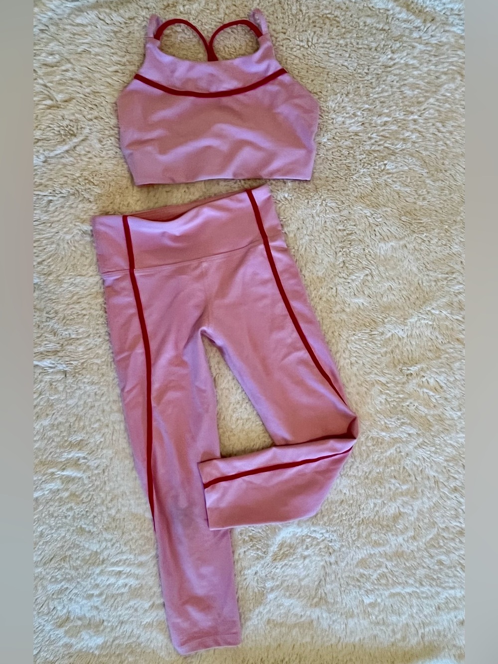 Old Navy Girls Pink Active Set with Red Trim - Two Piece Workout Outfit Sz 6